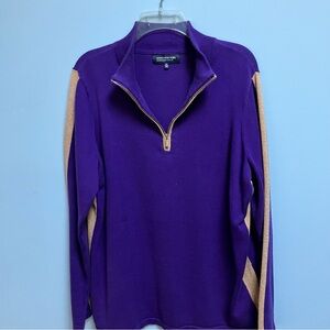 Y 2K Jones New York Purple and Metallic Gold  1/2 Zip 1X Sweater